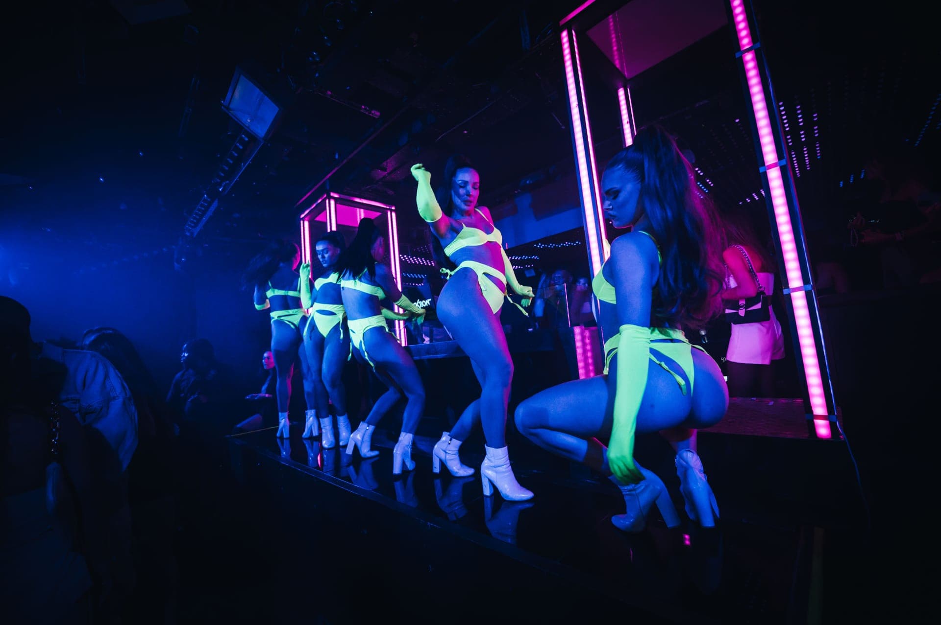 High-end bottle service and champagne presentation at a premium London nightclub